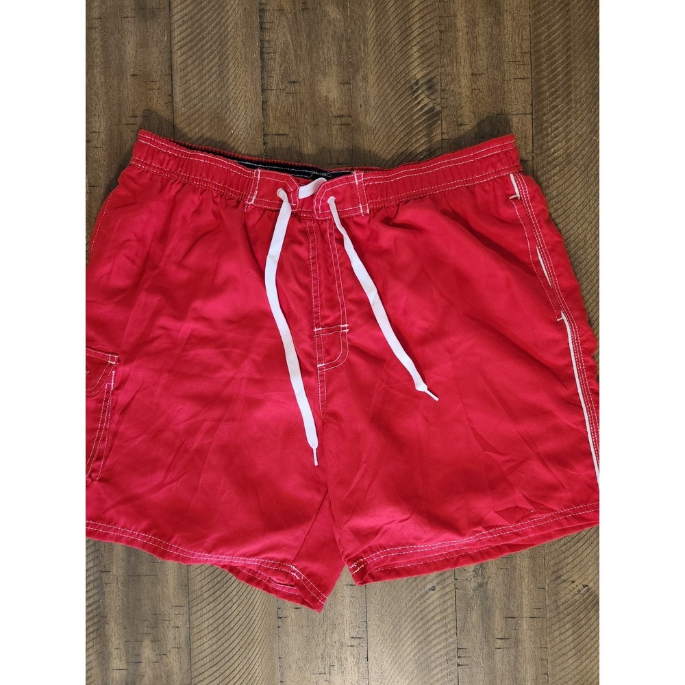 UZZI Men's XL Active Wear Swim‎ Shorts Red Lined Lace Up Pockets
